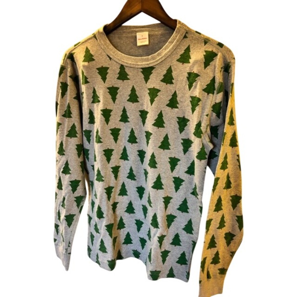 Hanna Andersson Men's M Gray Green Christmas Tree Organic Cotton Pajama Top